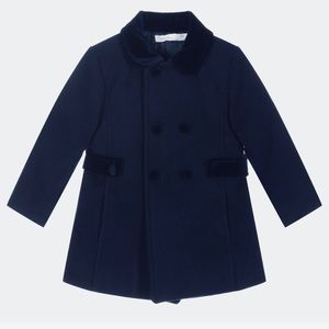 Child’s navy blue velvet collar wool coat